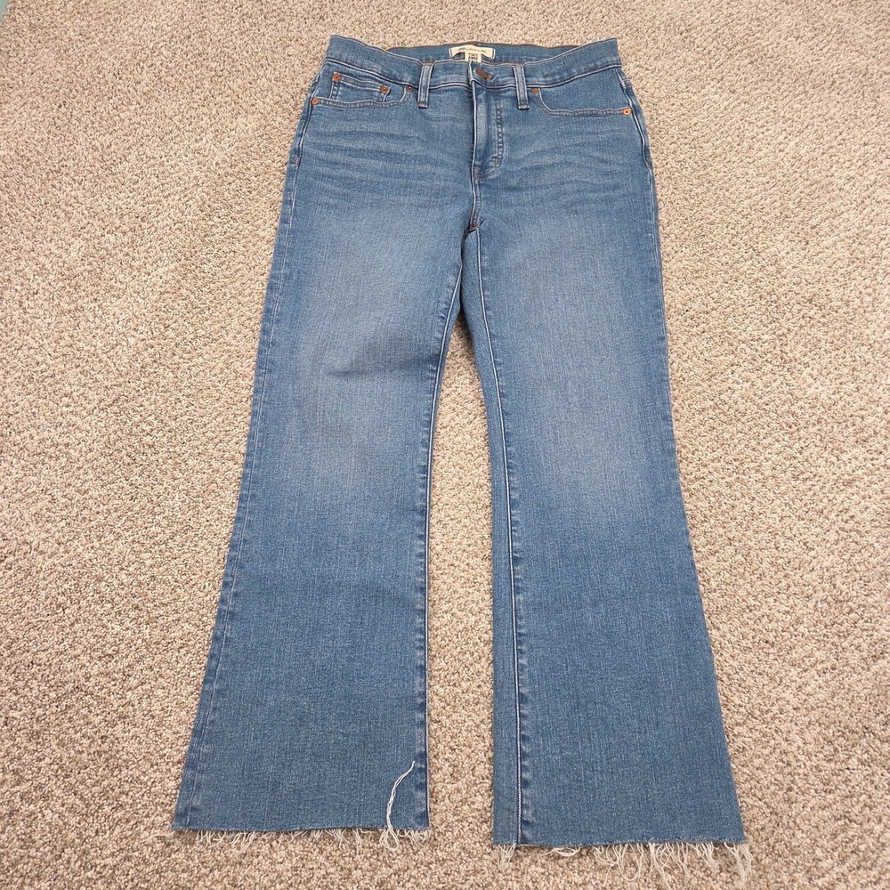 Madewell Womens Size 28 Mid-Rise Kick Out Jeans Blue Raw Hem Denim (Fits‎ 31x27)